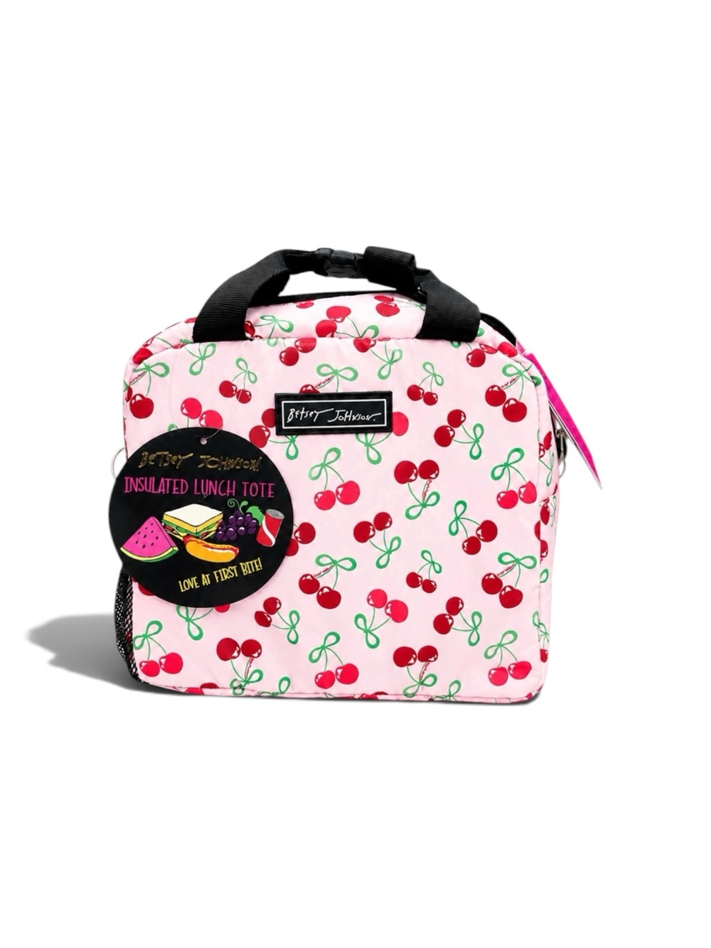 Betsey  Johnson top handle lunch tote with Crossbody strap 9 x 8 cherry design